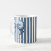 Blauw lint waterverf streepdesign koffiemok (Voorkant links)