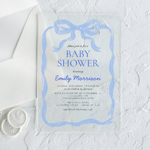 Blauw lint waterverf strik jongen baby shower acryl uitnodigingen