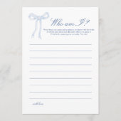 Blauw lint Wie ben ik Bruidsfeest Spel Advieskaart (Voorkant)