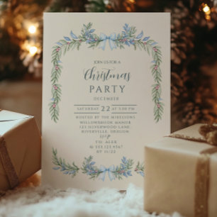 Blauw lint Winter Botanische Kerstmis Kaart
