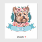 Blauw lint, Yorkshire & roze bloemen op maat Sticker (Vel)