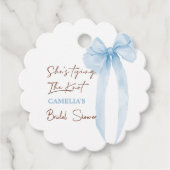 Blauw lint ze knoopt de knoop bruidsfeest bedankjes labels (Voorkant)