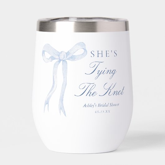Blauw lint Ze knoopt de knoop Bruidsfeest cadeautj (Achterkant)