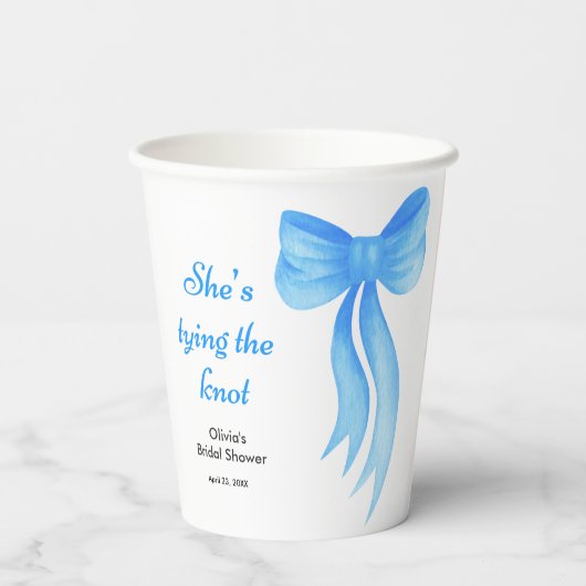 Blauw lint ze knoopt de knoop Bruidsfeest Papieren Bekers (Achterkant)