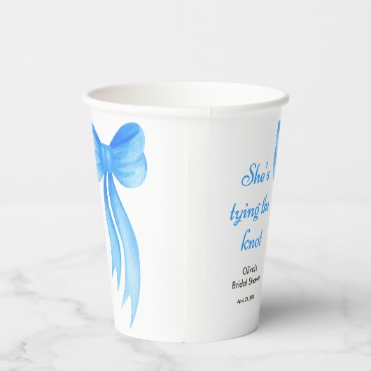 Blauw lint ze knoopt de knoop Bruidsfeest Papieren Bekers (Rechts)