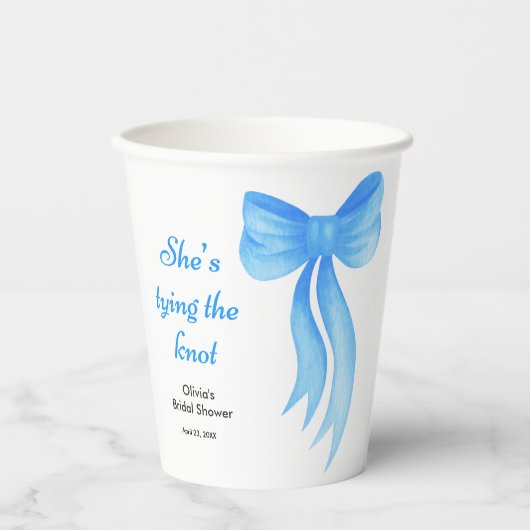 Blauw lint ze knoopt de knoop Bruidsfeest  Papieren Bekers (Voorkant)