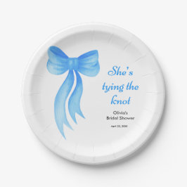 Blauw lint ze knoopt de knoop bruidsfeest  papieren bordje