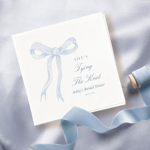 Blauw lint ze knoopt de knoop bruidsfeest servet