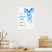 Blauw lint zij knoopt de knoop Bruidsfeest Poster (Keuken)