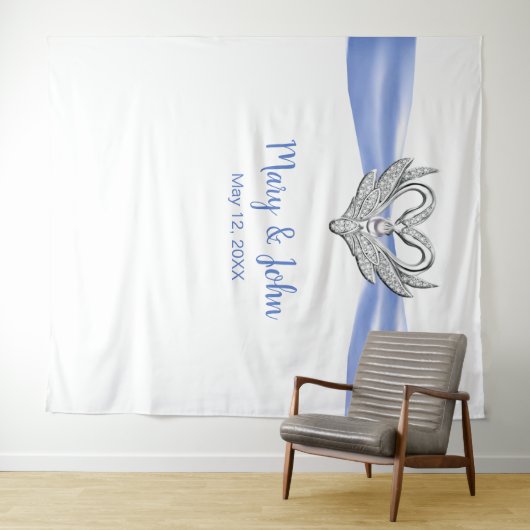Blauw lint Zilveren Zwanen Huwelijk Achtergrond Wandkleed (In Situ (horizontaal))