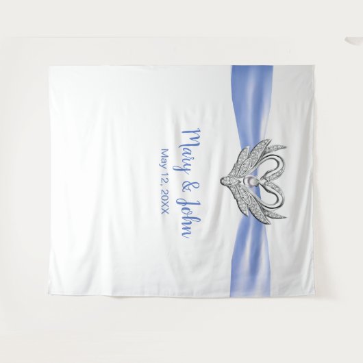 Blauw lint Zilveren Zwanen Huwelijk Achtergrond Wandkleed (Voorkant (horizontaal))