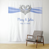 Blauw lint Zilveren Zwanen Huwelijk Achtergrond Wandkleed (In situ)