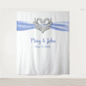 Blauw lint Zilveren Zwanen Huwelijk Achtergrond Wandkleed (Voorkant)