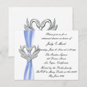 Blauw lint Zilveren Zwanen Repetitie Diner Invite Kaart (Voorkant / Achterkant)