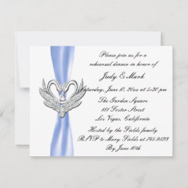 Blauw lint Zilveren Zwanen Repetitie Diner Invite Kaart