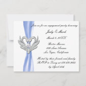 Blauw lint zilveren zwanen verlovingsfeest uitnodi kaart (Voorkant)