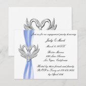 Blauw lint zilveren zwanen verlovingsfeest uitnodi kaart (Voorkant / Achterkant)