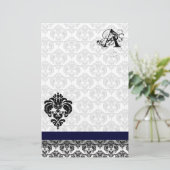 Blauw lint Zwart Damast Monogram Gerecycled papier (Staand voorkant)