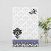 Blauw lint Zwart Damast Monogram Gerecycled papier (Staand voorkant)