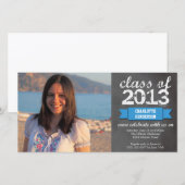Blauw lintbalkbordfotobord afstuderen aankondiging (Voorkant / Achterkant)