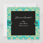 BLAUW LINTE TURQUOISE WIT ZWART DAMAST MONOGRAM KAART (Achterkant)
