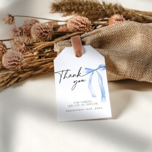 Blauw lintje knoop aan het knopen Bruidsdouche Cadeaulabel