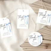 Blauw lintje knoop in de knoop Bruidsdouche Cadeaulabel