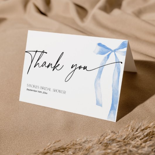 Blauw lintje knoopt de knoop Bruid Bedankkaart