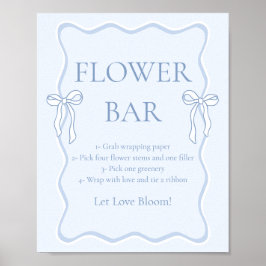 Blauw lintje strikken Bruids douche bloem bar Poster