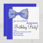 Blauw lintje verjaardagsuitnodiging kaart (Voorkant / Achterkant)