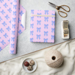 Blauw lintpatroon cadeaupapier