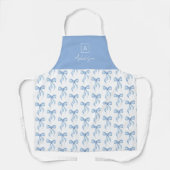 Blauw lintpatroon Monogram Persoonlijk Schort (Voorkant)