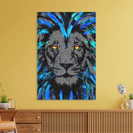 Blauw lionhoofddoek - Blauw lioncanvas afdrukken (Insitu (Woonkamer))