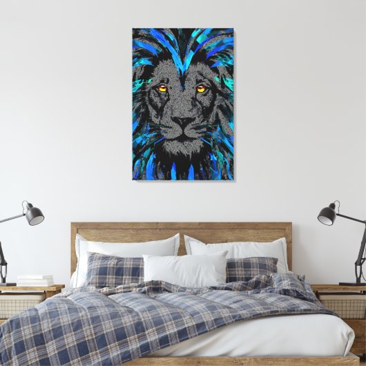 Blauw lionhoofddoek - Blauw lioncanvas afdrukken (Insitu (Slaapkamer))