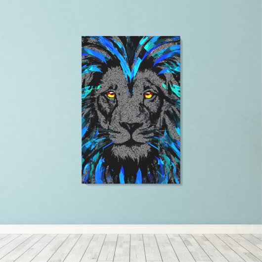 Blauw lionhoofddoek - Blauw lioncanvas afdrukken (Insitu (Houten vloer))