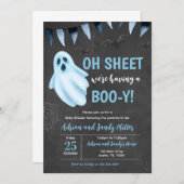 Blauw Little Boo Baby Shower Uitnodiging (Voorkant / Achterkant)