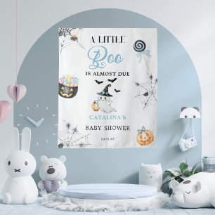 Blauw Little Boo Halloween Baby Shower Wandkleed