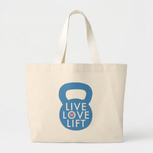 Blauw "Live Love Lift!" Grote Tote Bag