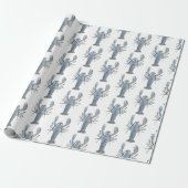Blauw lobster-opvulpapier cadeaupapier (Uitgerold)