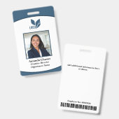 Blauw Logo Foto Barcode Werknemer Badge (Voor- en achterkant)