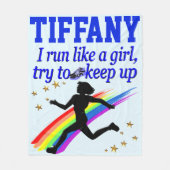 BLAUW LOPEN ALS EEN MEISJE GEPERSONALISEERDE FLEEC FLEECE DEKEN (Voorkant)