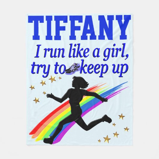 BLAUW LOPEN ALS EEN MEISJE GEPERSONALISEERDE FLEEC FLEECE DEKEN (Voorkant)