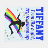 BLAUW LOPEN ALS EEN MEISJE GEPERSONALISEERDE FLEEC FLEECE DEKEN (Voorkant (Horizontaal))