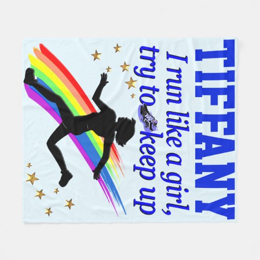 BLAUW LOPEN ALS EEN MEISJE GEPERSONALISEERDE FLEEC FLEECE DEKEN (Voorkant (Horizontaal))