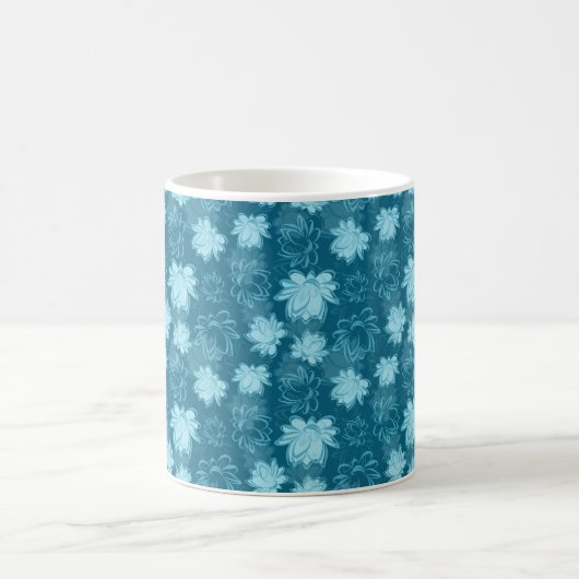Blauw Lotus Flower Pattern on Turquoise Background Koffiemok (Center)