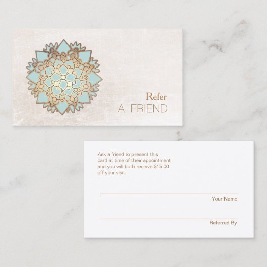 Blauw Lotus Flower Salon & Spa Verwijs een vriend  Aanbevelingskaartje (Voorkant / Achterkant)