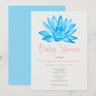 blauw lotusbloem baby shower Uitnodiging stijlvol