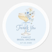 Blauw Love in Bloom Bruidsfeest Bedankt Ronde Sticker (Voorkant)