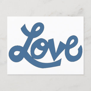 Blauw // LOVE tekst in whimsical cartoon cursive Briefkaart