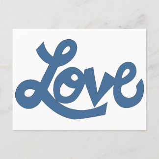 Blauw // LOVE tekst in whimsical cartoon cursive Briefkaart